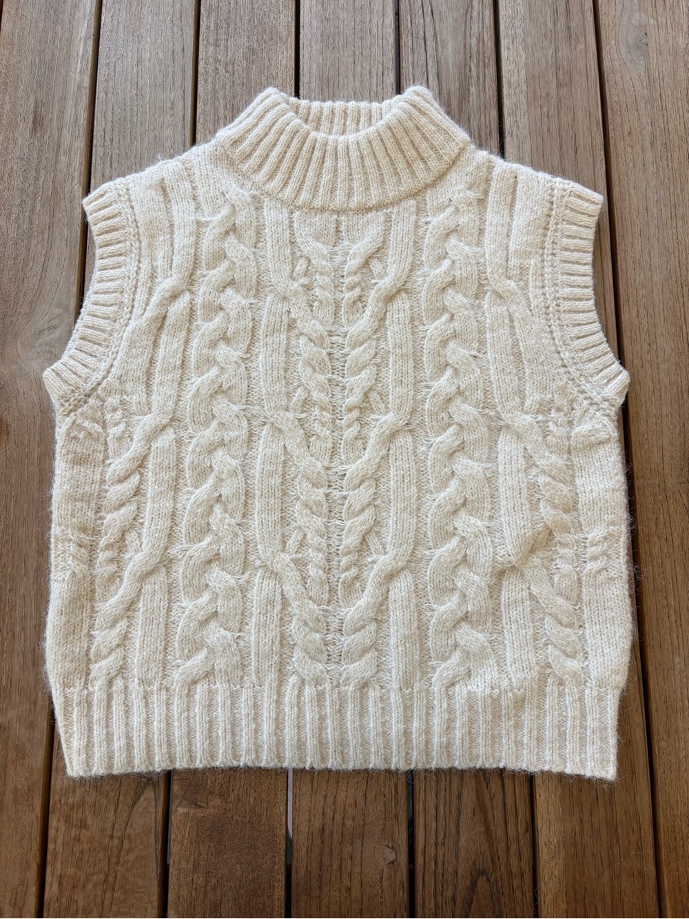 a new day Cream Cable Knit Sleeveless Turtleneck Sweater Vest
